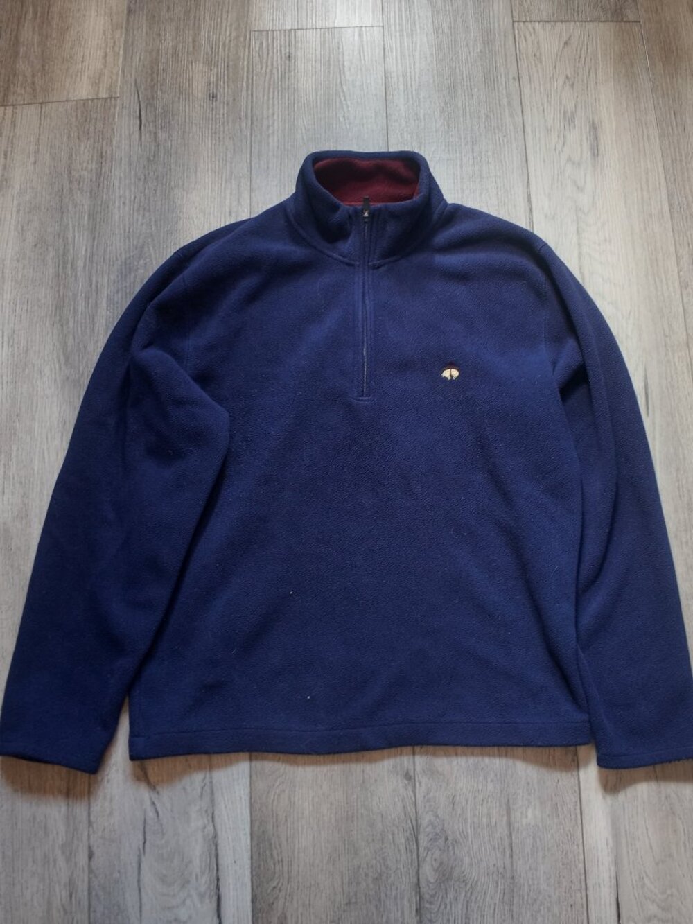 Brooks Brothers 346 Quarter Zip Fleece Pullover Men's L Navy Blue Burgundy